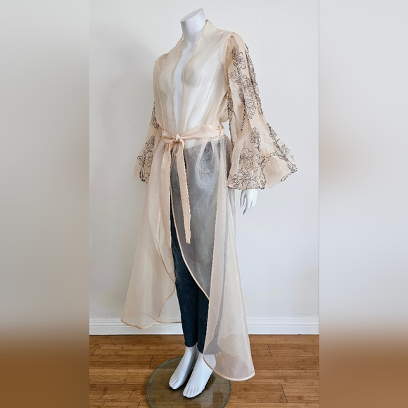 Not So Serious Kimono Embellished Sheer Duster Top Anthropologie - Picture 2 of 11